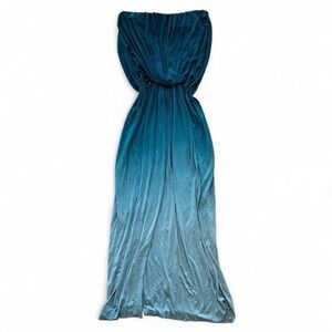 Young fabulous & broke strapless blue ombre‎ ruched flowy maxi dress small